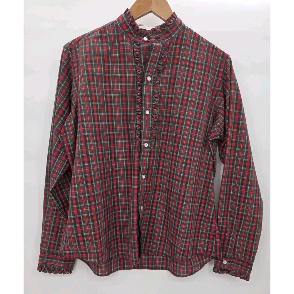 80s Vintage SERO Shirtmakers Men's Plaid Ruffle Button Up Shirt Size 16